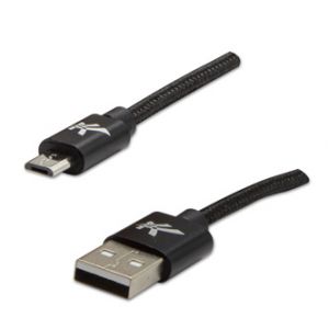 Kabel USB (2.0), USB A M- USB micro B M, 1m, 480 Mb/s, 5V/2A, černý, Logo, box, nylonové o