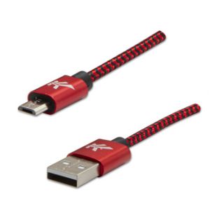Kabel USB (2.0), USB A M- USB micro B M, 1m, 480 Mb/s, 5V/2A, červený, Logo, box, nylonové