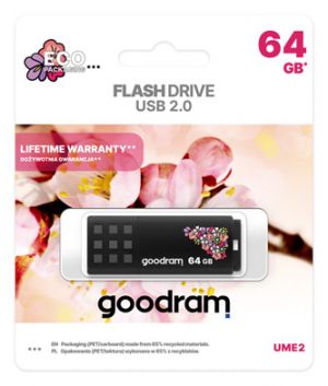 Goodram USB flash disk, USB 2.0, 64GB, UME2, UME2, černý, UME2-0640K0R11-SP