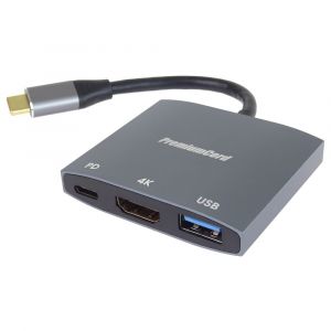 PremiumCord adaptér USB-C na HDMI, USB 3.0 a PD