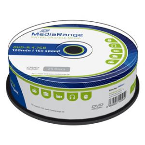 Mediarange DVD-R, MR403, 4.7GB, 16x, cake box, 25-pack, bez možnosti potisku, 12cm, Standa