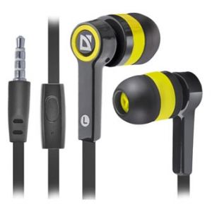 Defender Pulse 420, sluchátka s mikrofonem, bez ovládání hlasitosti, černo-žlutá, špuntová
