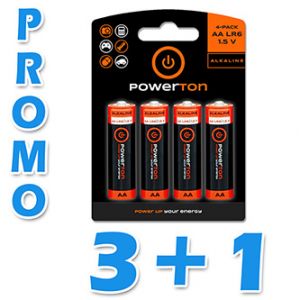 Baterie alkalická, AA, 1.5V, Powerton, blistr, 4-pack, promo balení 3+1 zdarma