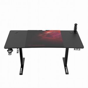 ULTRADESK Herní stůl LEVEL V2 RED, 140x68cm, 72-117cm, elektricky nastavitelná výška, s XX