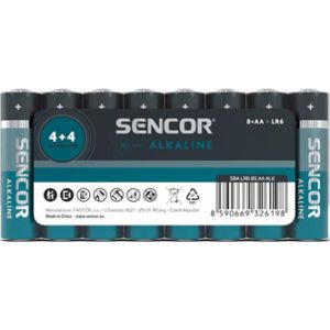 Baterie alkalická, AA, 1.5V, Sencor, folie, 8-pack