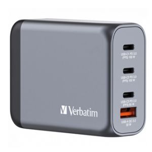 VERBATIM GaN 100W cestovní nabíječka do sítě USB 3.0, USB C, šedá, vyměnitelné vidlice 