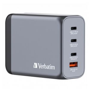 VERBATIM GaN 200W cestovní nabíječka do sítě USB 3.0, USB C, šedá, vyměnitelné vidlice 