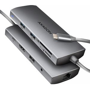 AXAGON HMC-8HLSA, USB 5Gbps hub, 3x USB-A, HDMI 4k/60Hz, RJ-45 GLAN, SD/microSD, audio, PD