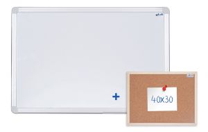 Magnetická tabule AVELI 90x60 cm, hliníkový rám+ korková nástěnka 40x30 cm