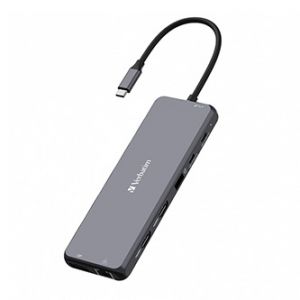 USB (3.2) hub 13-port, 32153, šedý, délka kabelu 20cm, Verbatim, 2x USB C, 6x USB A, 2x HD