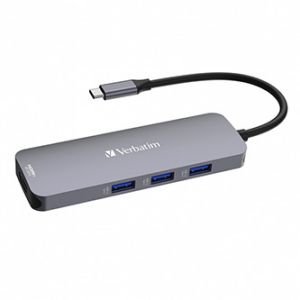 USB (3.2) hub 8-port, 32151, šedá, délka kabelu 15cm, Verbatim, 1x USB C, 3x USB A, 2x HDM