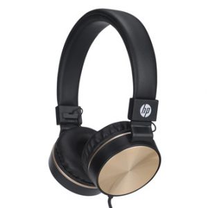 HP DHH-1206 sluchátka s mikrofonem, ovládání hlasitosti, černo-zlatá, klasická typ 3,5mm j