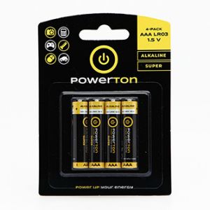 Baterie alkalická, AAA (LR03), AAA, 1.5V, Powerton, blistr, 4-pack