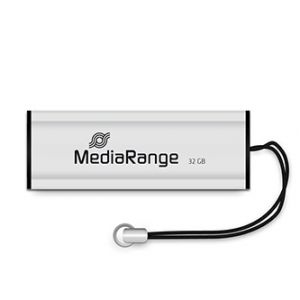 MediaRange USB flash disk, USB USB 3.0 (3.2 Gen 1), 32GB, stříbrný, MR916, USB A, s poutke