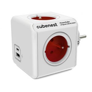 Cubenest - PowerCube, 0.1m, Original USB PD 20W, A+C, červená, POWERCUBE, 4 zásuvky, USB A