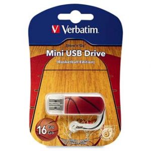 Verbatim USB Mini Sports Edition, USB 2.0, 16GB, Sports Edition-basketbal, oranžová, 98679