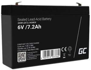 Green Cell AGM VRLA 6V 7.2Ah maintenance-free battery for the alarm system, cash register,