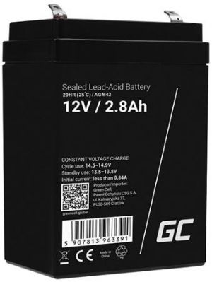 Green Cell AGM VRLA 12V 2.8Ah maintenance-free battery for the alarm system, cash register