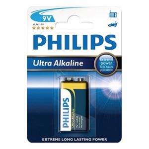 Baterie alkalická, 9V (6LR61), 6LR61, 9V, PHILIPS, blistr, 1-pack, 6LR61E1B/10, Ultra Alka