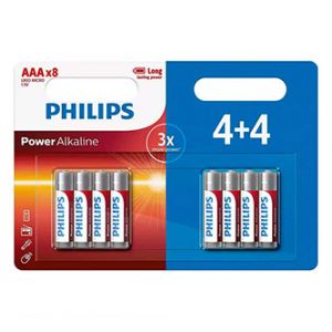 Baterie alkalická, AAA (LR03), AAA, 1.5V, PHILIPS, blistr, 8-pack, LR03P8BP/10, Power Alka