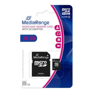 MediaRange Micro Secure Digital Card, 16GB, micro SDHC, MR958, UHS-I U1 (Class 10), s adap