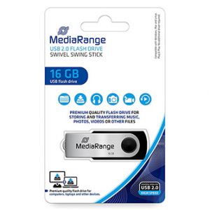 MediaRange USB flash disk, USB USB 2.0, 16GB, černý, MR910, USB A, swivel