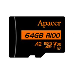 Apacer paměťová karta V30 A2, 64GB, micro SDXC, AP64GMCSX10U8-R, UHS-I U3 (Class 10), s ad