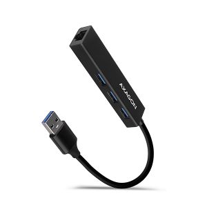 AXAGON HMA-GL3A, USB 3.2 Gen 1 hub, porty 3x USB-A + Gigabit Ethernet, kovový, kabel USB-A