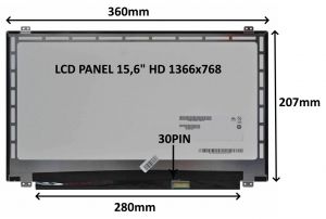 LCD PANEL 15,6" HD 1366x768 30PIN LESKLÝ / ÚCHYTY NAHOŘE A DOLE