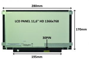 LCD PANEL 11,6" HD 1366x768 30PIN MATNÝ / ÚCHYTY PO STRANÁCH