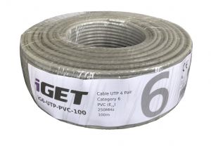 Síťový kabel iGET CAT6 UTP PVC Eca 100m/box, kabel drát, s třídou reakce na oheň Eca