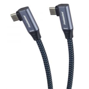PremiumCord USB-C 2x zahnutý kabel ( USB 3.2 GEN 2x2, 5A, 100W, 20Gbit/s ) bavlněný oplet,