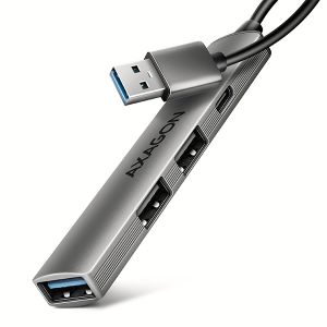 AXAGON HUE-STA, 4x USB ALU STRIP hub, 1x USB-A 5Gbps, 2x USB-A & 1x USB-C 480Mbps, kabel U