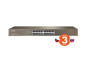 Tenda TEG1016G 16-port Gigabit Switch, 16x 10/100/1000 Mb/s, Fanless, MAC 8K, i na zeď, Ra