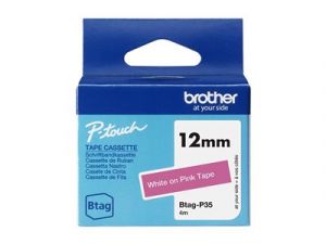 Brother BTAG-P35 - Bílá na růžovém podkladě - Role (1,2 cm x 4 m) 1 kazeta/y závěsný box -